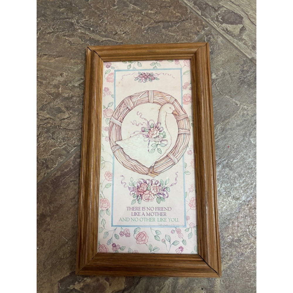 Vintage Figi Graphics Mother Goose Framed Wall Art Country Floral Oak Decor